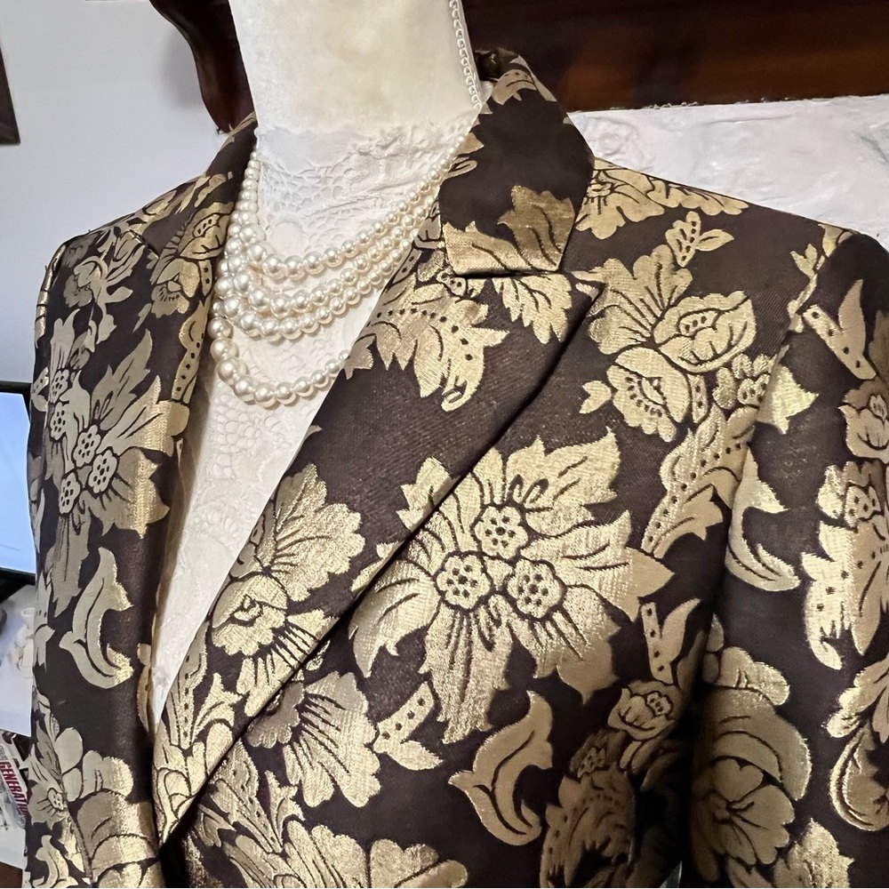 New York & Company Metallic Gold Floral Blazer Jacket Size 8 - Picture 2 of 13